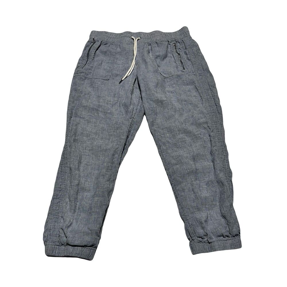 ATHLETA Women’s Cabo Linen Jogger Pants Blue  Size 14 Zip Pockets No Fabric Tag